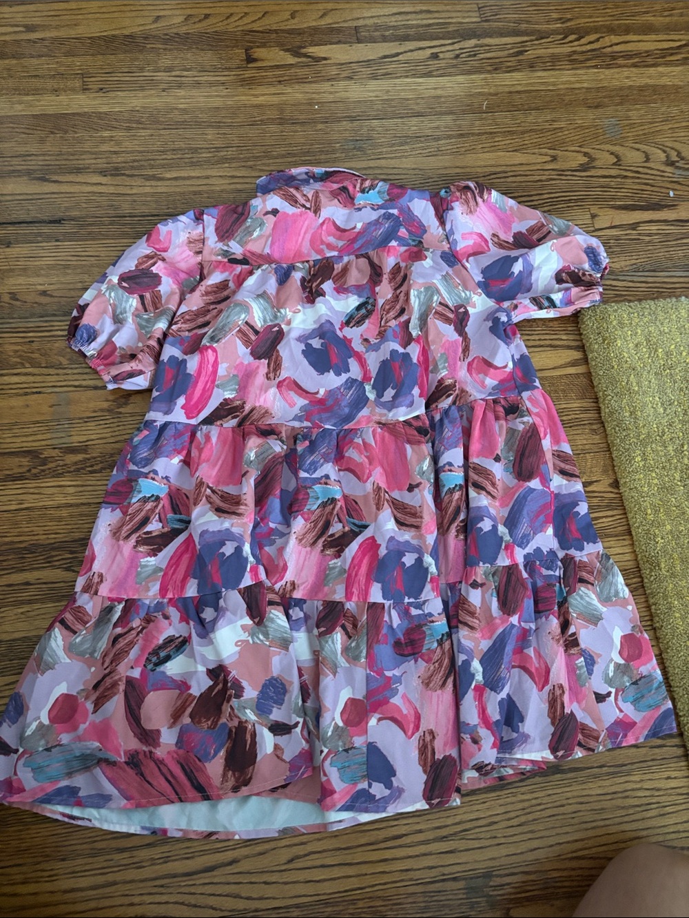 Pink Abstract Print Button-Front Tiered Dress - Picture 3 of 3